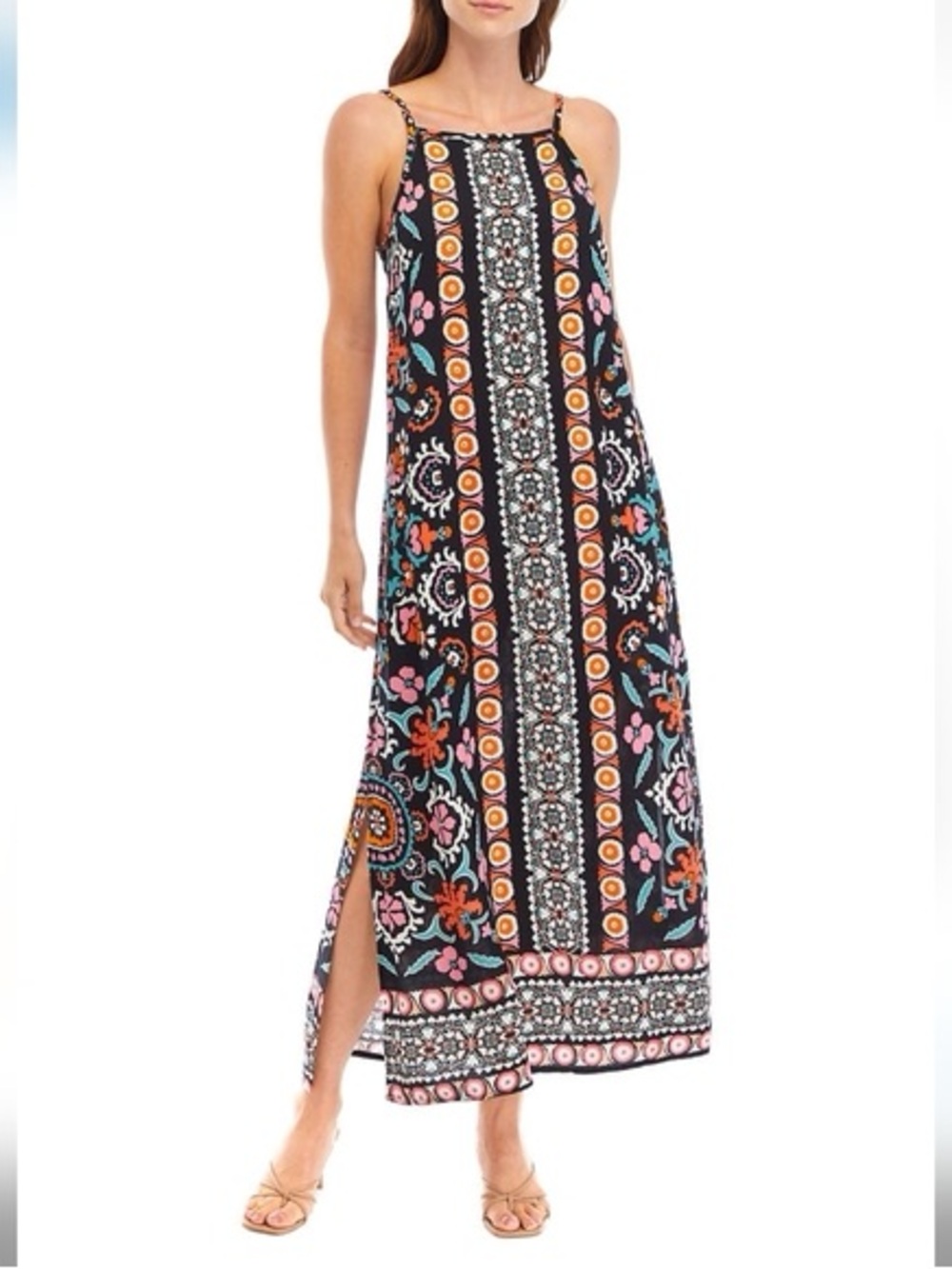 Vince Camuto Black and Orange Maxi Dress